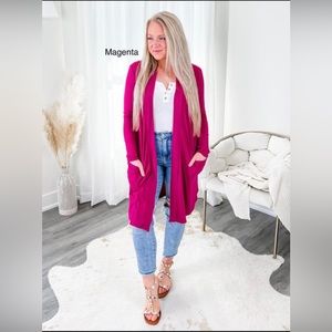 Zenana- Magenta slouchy pocket open cardigan- size medium